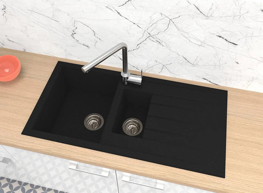 Brico Spoelbak Cube 1,5 Bak 100X50X21Cm Composiet Zwart Met Witte Details Discount