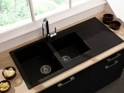 Brico Spoelbak Cube 2 Bakken 110X50X21Cm Composiet Zwart Clearance