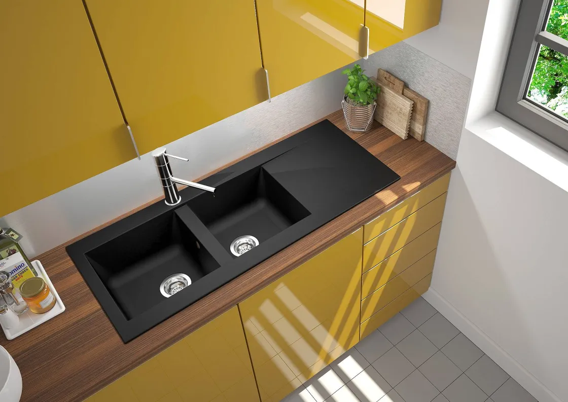 Brico Spoelbak Einna 2 Bakken 116X50X20Cm Composiet Zwart New