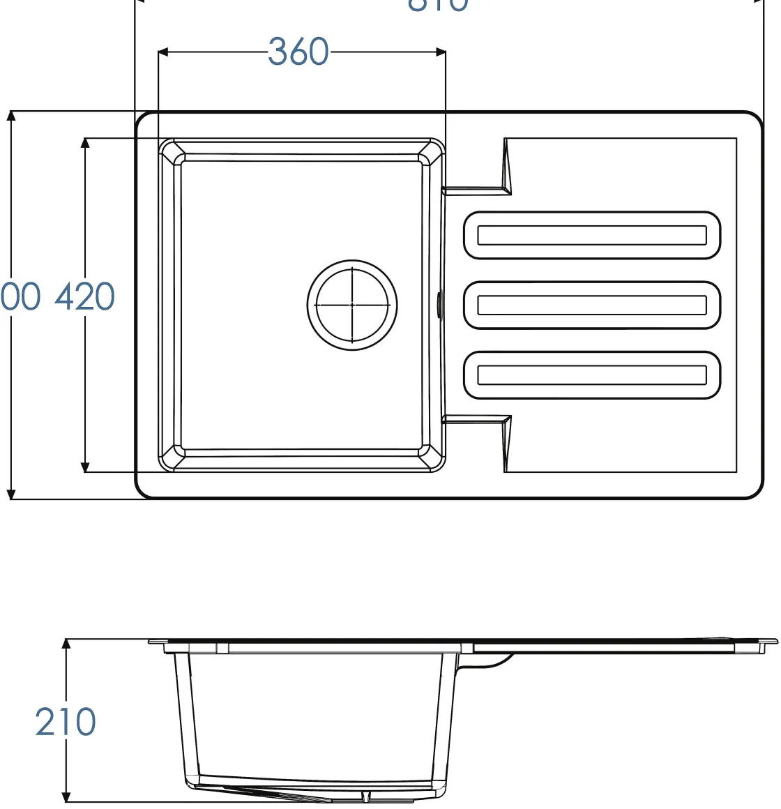 Brico Spoelbak Vogua 1 Bak 81X50X21Cm Composiet Zwart New