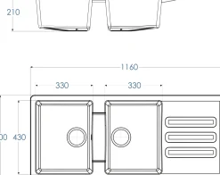 Brico Spoelbak Vogua 2 Bakken 116X50X21Cm Composiet Zwart Clearance