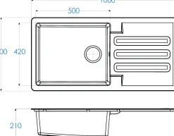 Brico Spoelbak Vogua 1 Xl Bak 100X50X21Cm Composiet Zwart