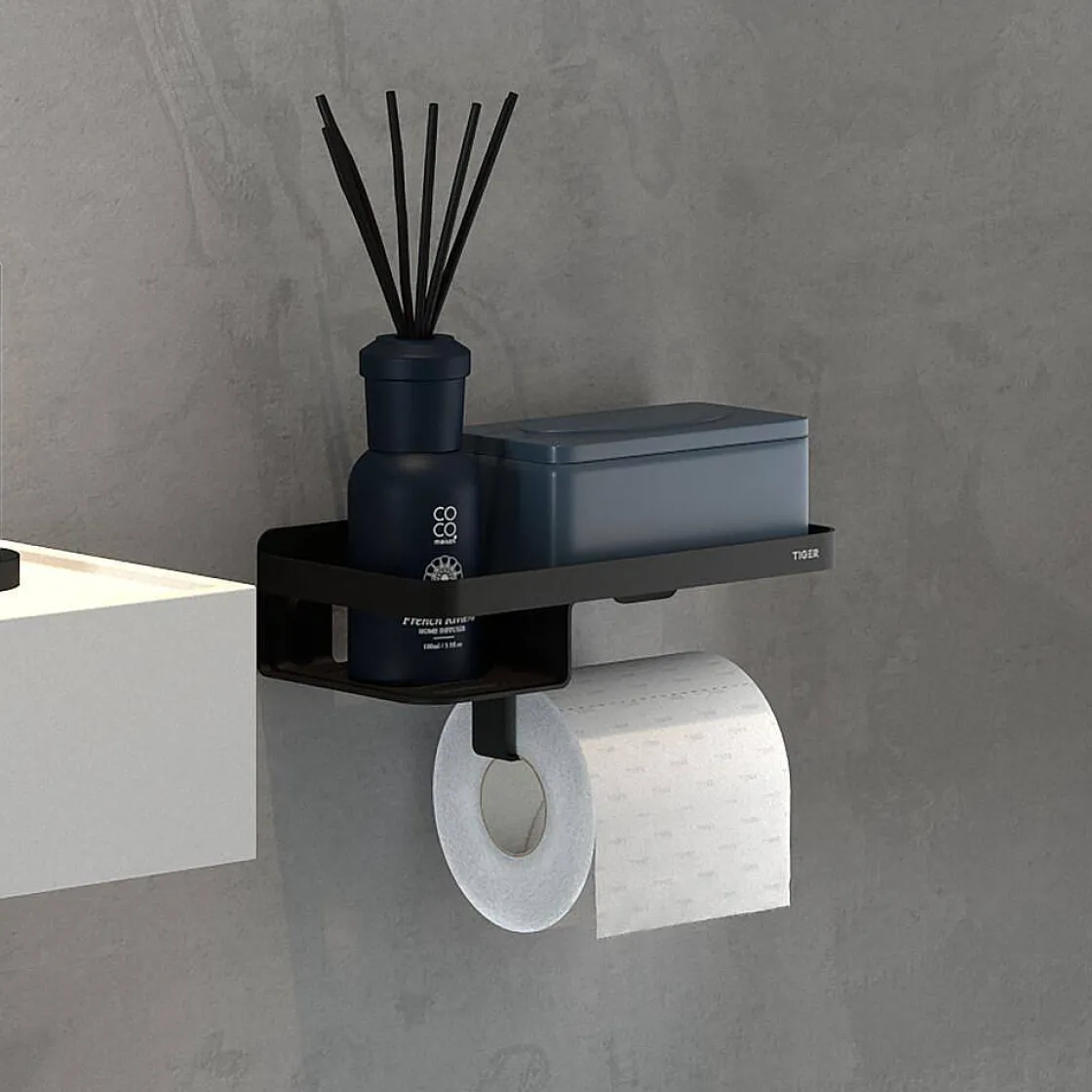 Brico Tiger Caddy Toiletrolhouder Met Planchet Zwart Discount