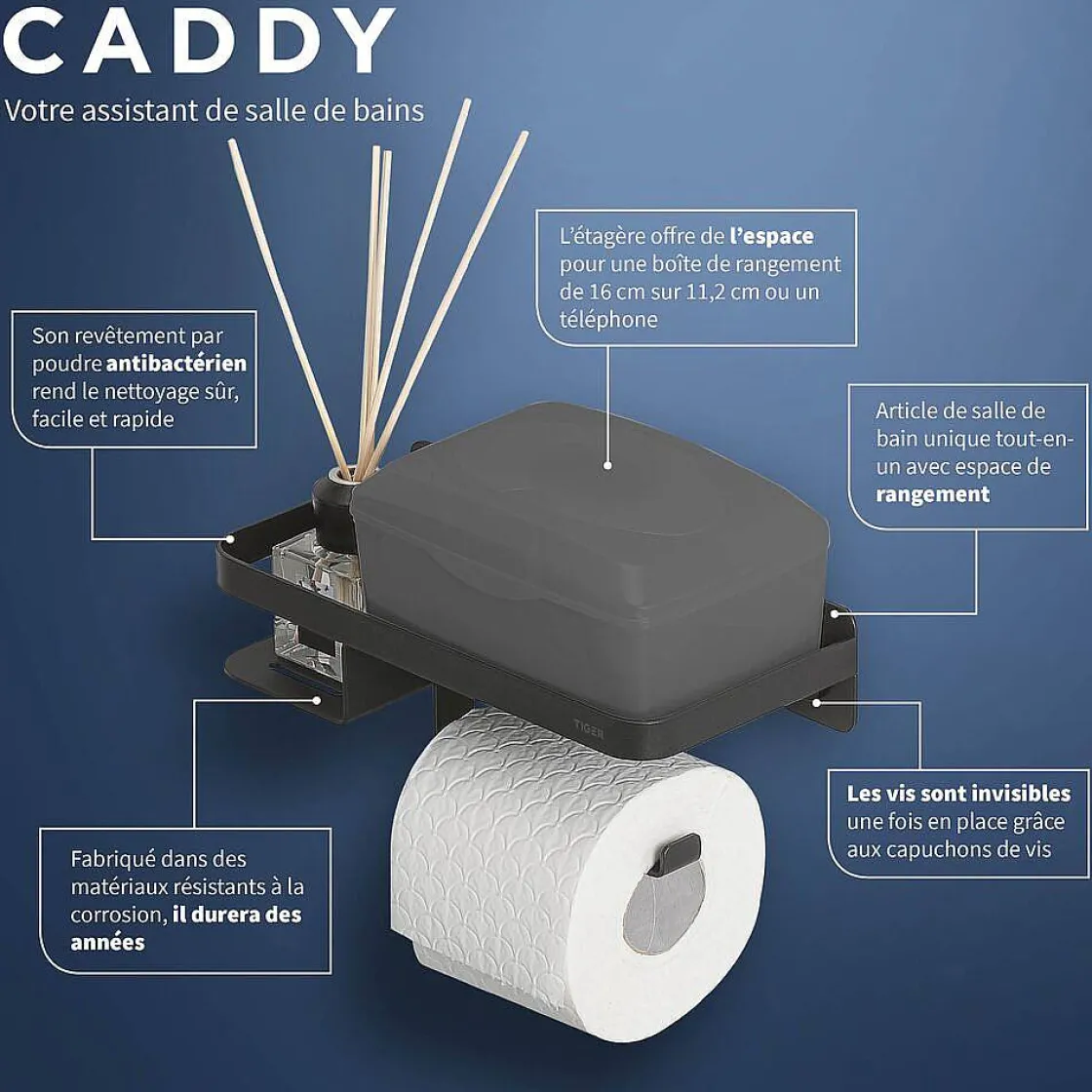 Brico Tiger Caddy Toiletrolhouder Met Planchet Zwart Discount