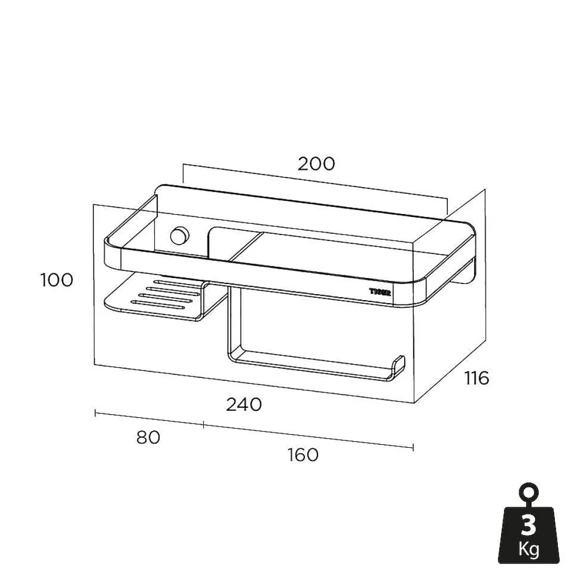Brico Tiger Caddy Toiletrolhouder Met Planchet Zwart Discount