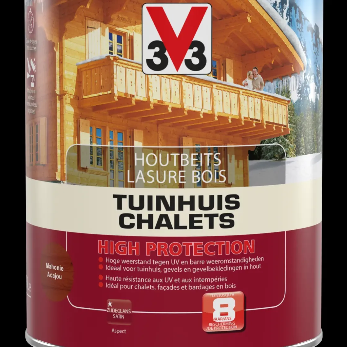 V33 Houtbeits Tuinhuis High Protection Mahonie Zijdeglans 0,75L-Brico Outlet