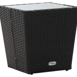 Vidaxl Theetafel 41,5X41,5X43 Cm Poly Rattan En Gehard Glas Zwart-Brico New