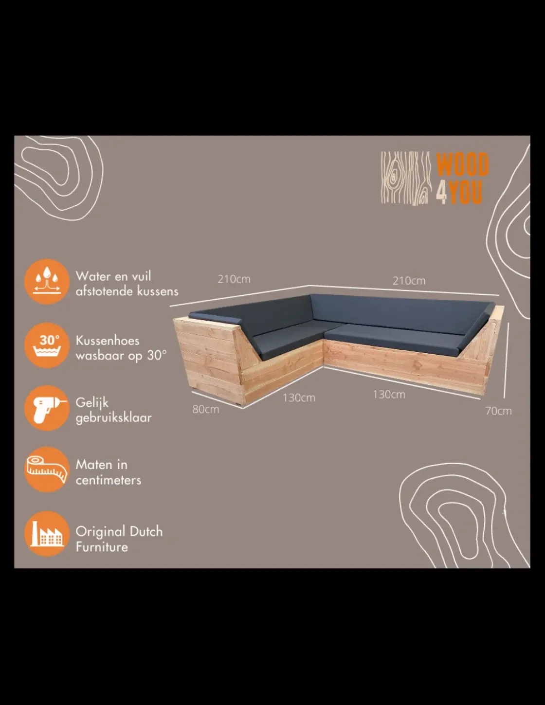 Wood4You-Loungeset 6 Douglas 210X210 Cm-Incl Kussens-Brico