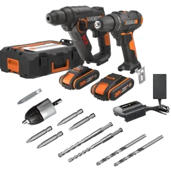 Brico Worx Accuboormachine + Boorhamer Combo Kit Wx927 20V (2 Accu'S) Hot