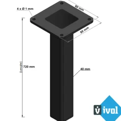 Zwarte Tafelpoot Vierkant - 40 X 40 X 720 Mm-Brico Hot